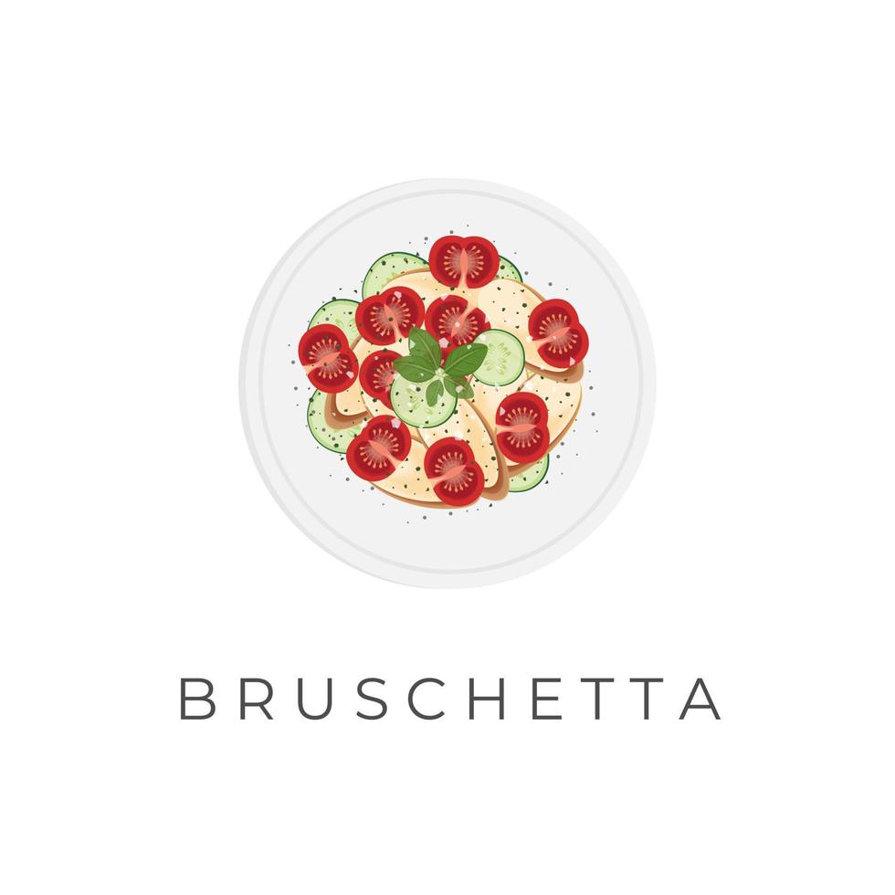 Italienisch Bruschetta Gericht Vektor Illustration Logo mit Gemüse auf ein Teller