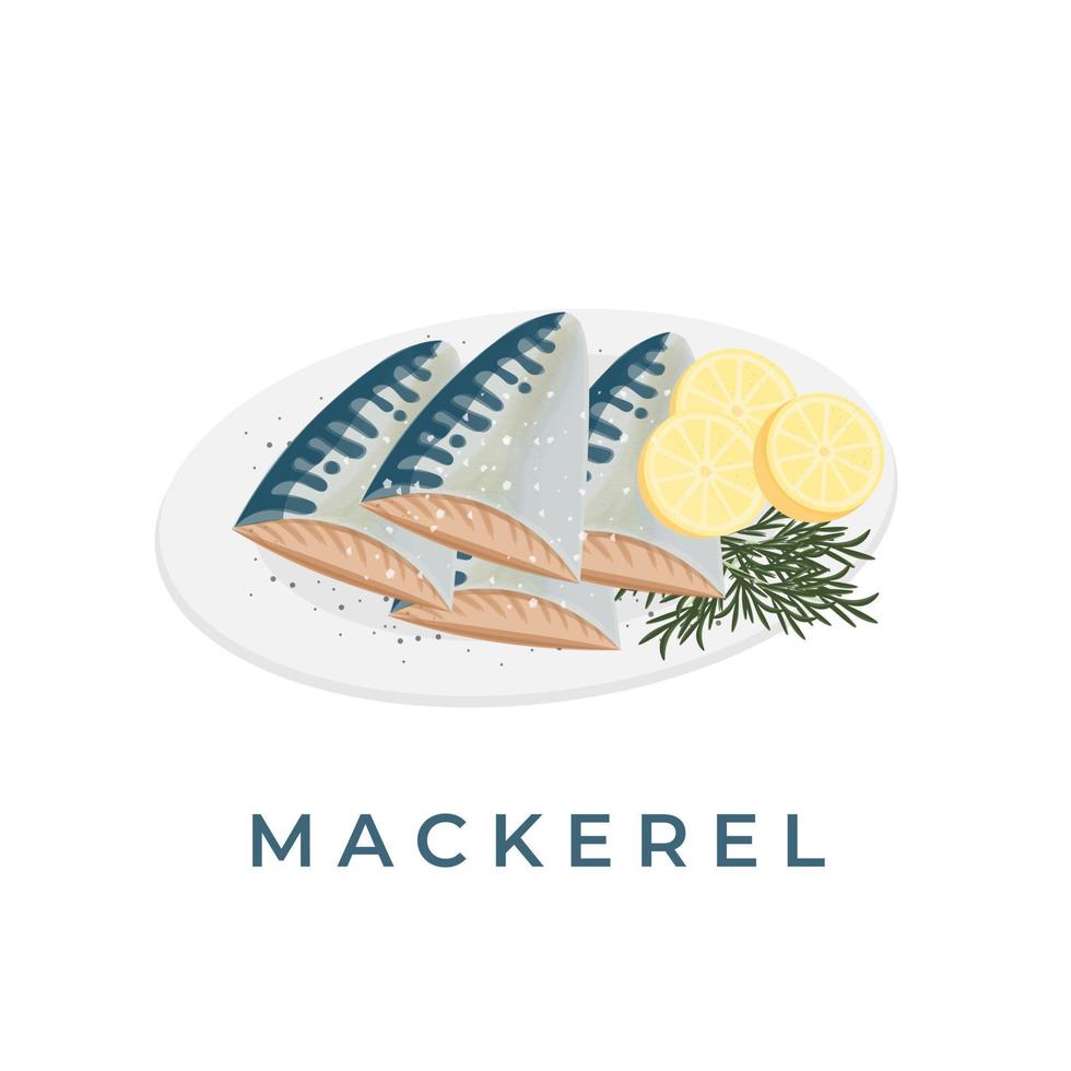 frisch Makrele Fisch Scheibe Vektor Illustration Logo