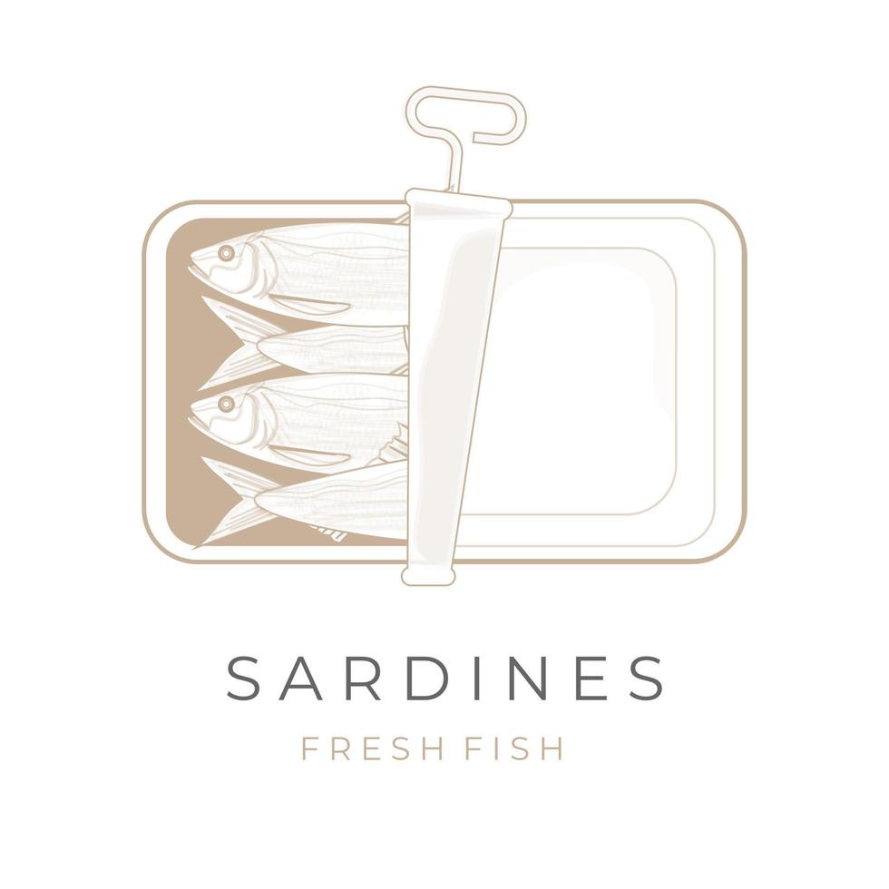 Sardinen im ein können Vektor Illustration Logo