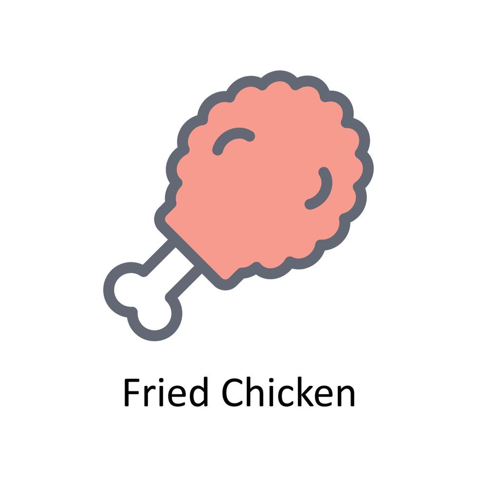 friterad kyckling vektor fylla översikt ikoner. enkel stock illustration stock