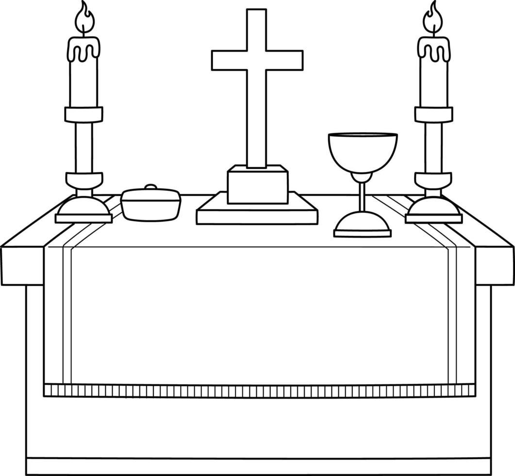 Altar Tabelle isoliert Färbung Seite zum Kinder vektor