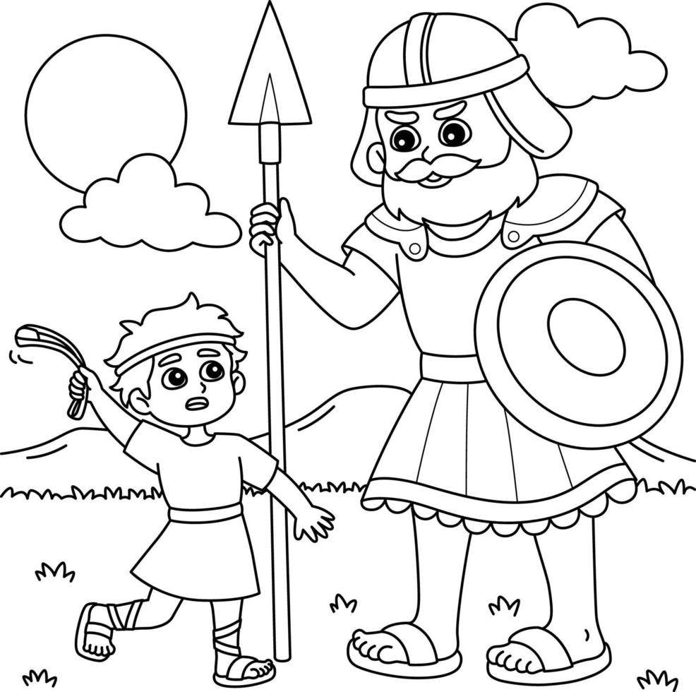David und Goliath Färbung Seite zum Kinder vektor