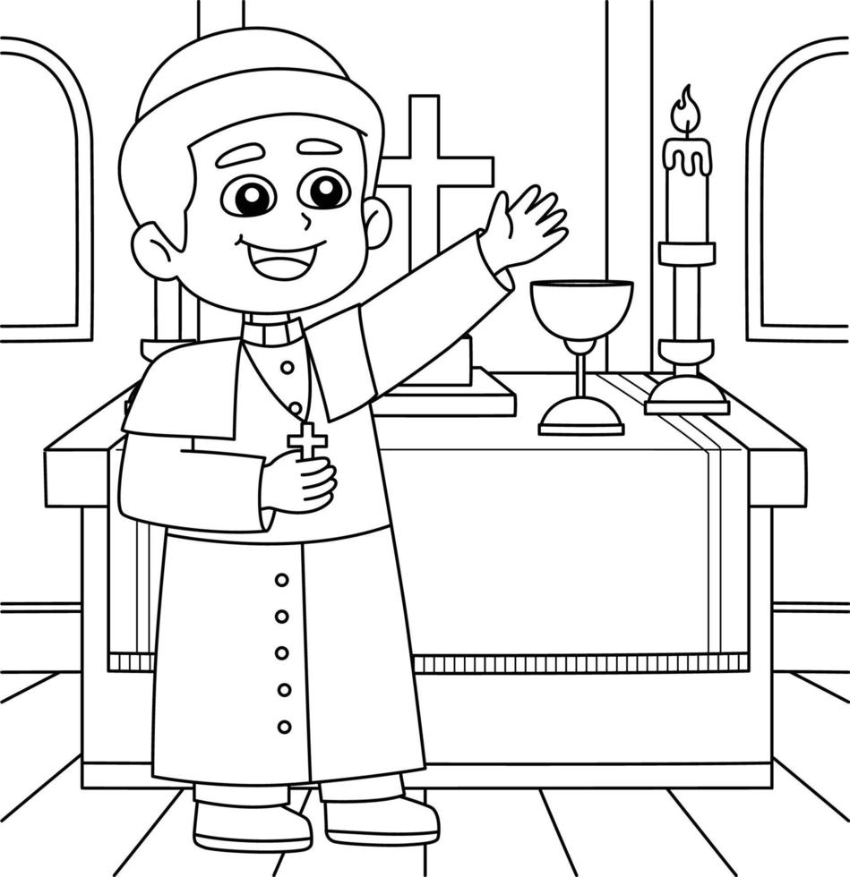 Christian Priester Färbung Seite zum Kinder vektor