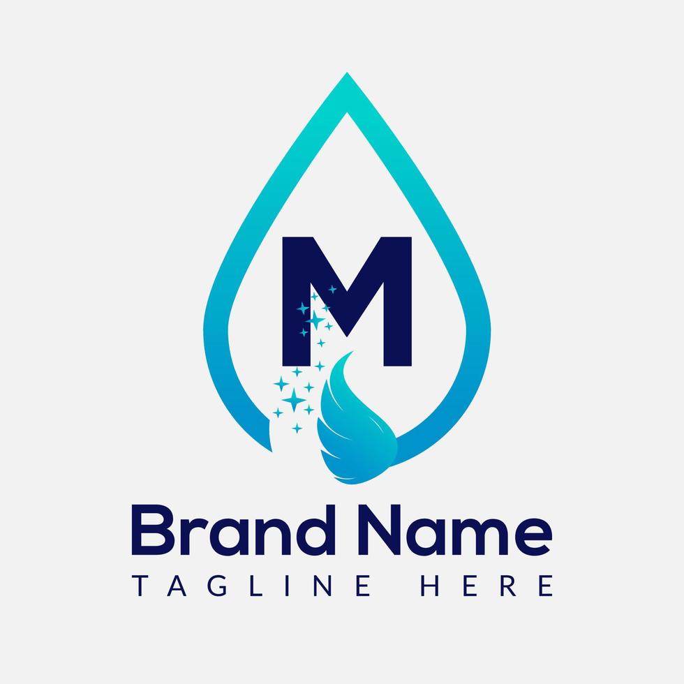 första brev m tvätta logotyp, släppa och tvätta kombination. släppa logotyp, tvätta, rena, färsk, vatten mall vektor
