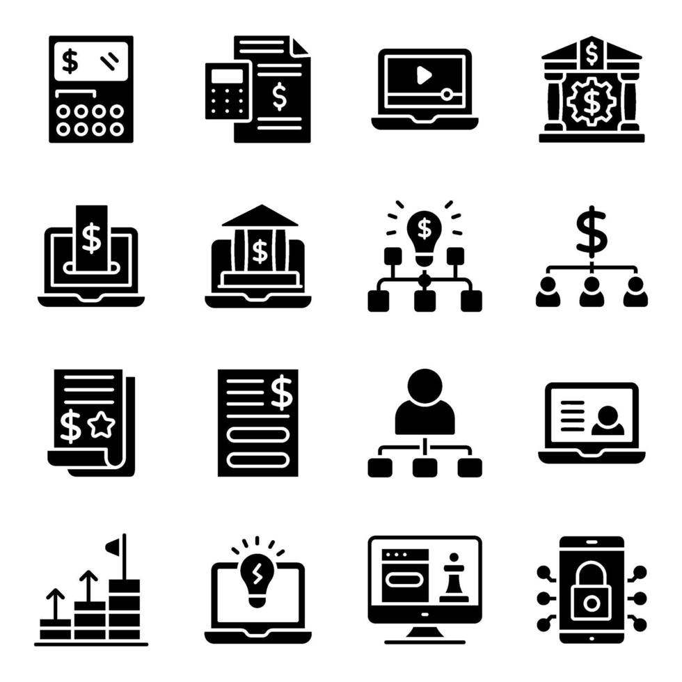 Business und Statistik solide Icons Pack vektor