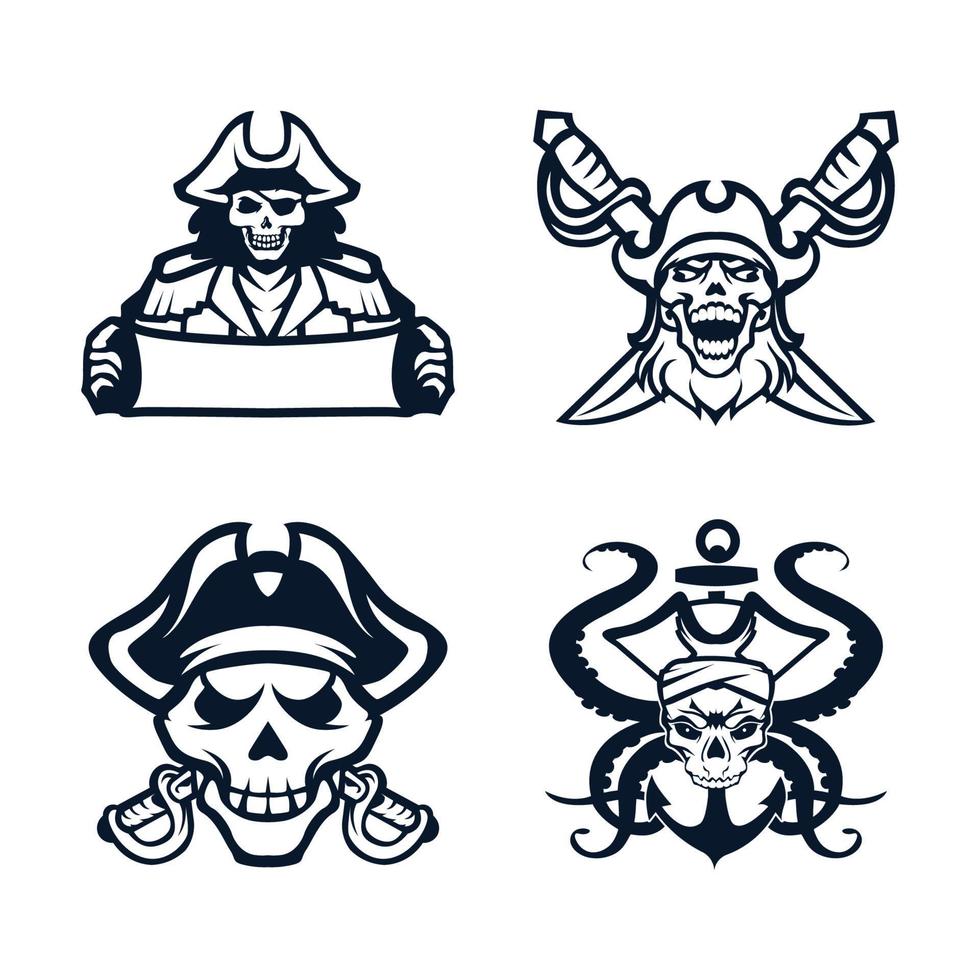 skalle pirater logotyp med retro stil svartvit design. vektor