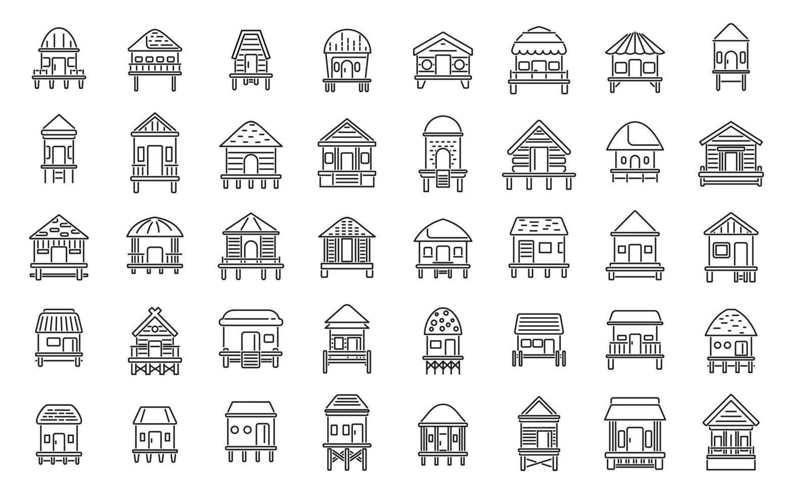 bungalow ikoner som kontur vektor. afrikansk stuga vektor