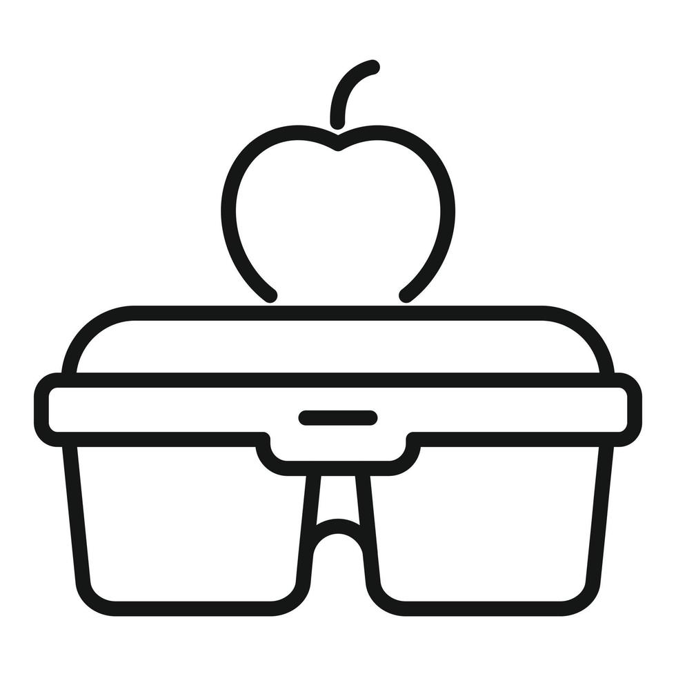 äpple och mat behållare ikon översikt vektor. skola lunch vektor