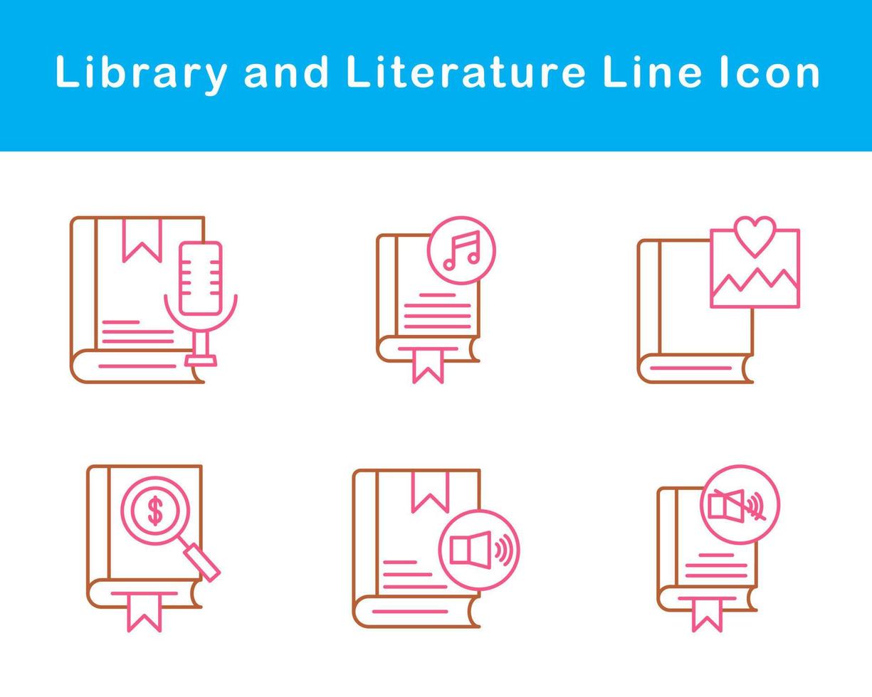 bibliotek och litteratur vektor ikon uppsättning