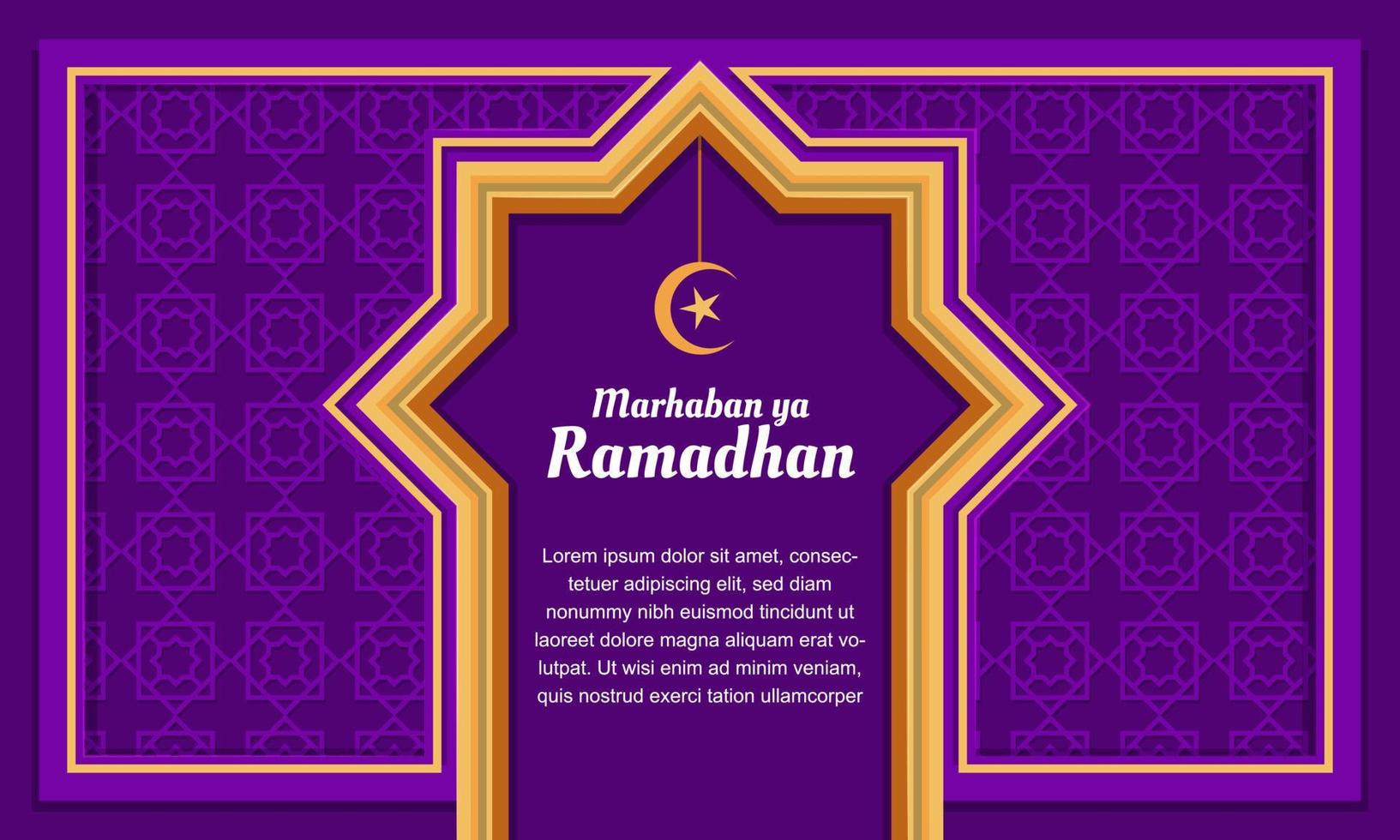 islamisch Hintergrund Dekoration Gruß Marhaban ya Ramadhan welche meint herzlich willkommen Ramadhan vektor