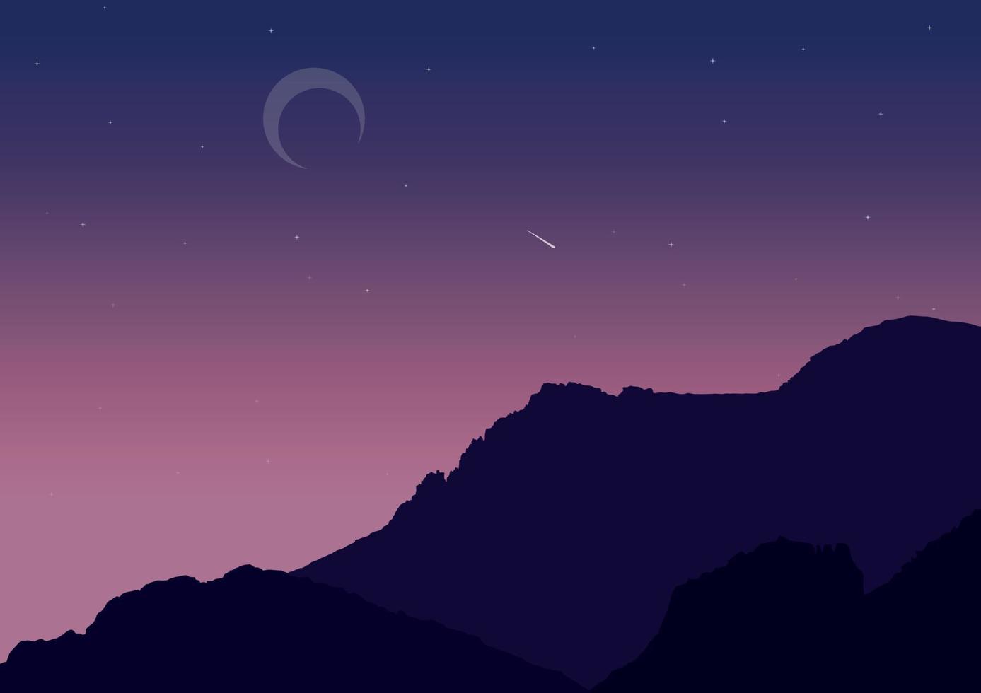 Berge Landschaft im das Nacht mit Mond, Vektor Illustration.