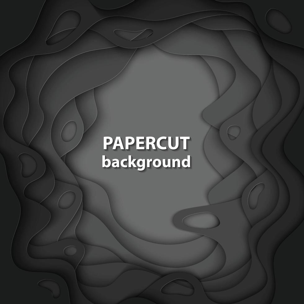Vektorhintergrund mit schwarzen Papierschnittformen. 3D abstrakter Papierkunststil, Design-Layout für Geschäftspräsentationen, Flyer, Poster, Drucke, Dekoration, Karten, Broschüren-Cover. vektor