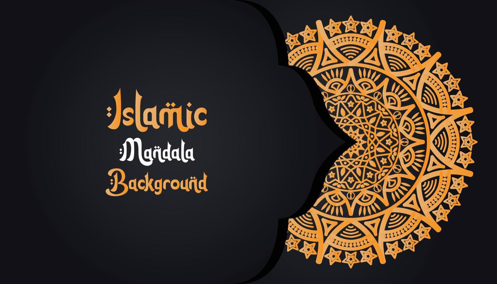 mandala, islamic bakgrund, lyx design. en svart bakgrund med en guld mönster den där säger islamic mandala bakgrund vektor