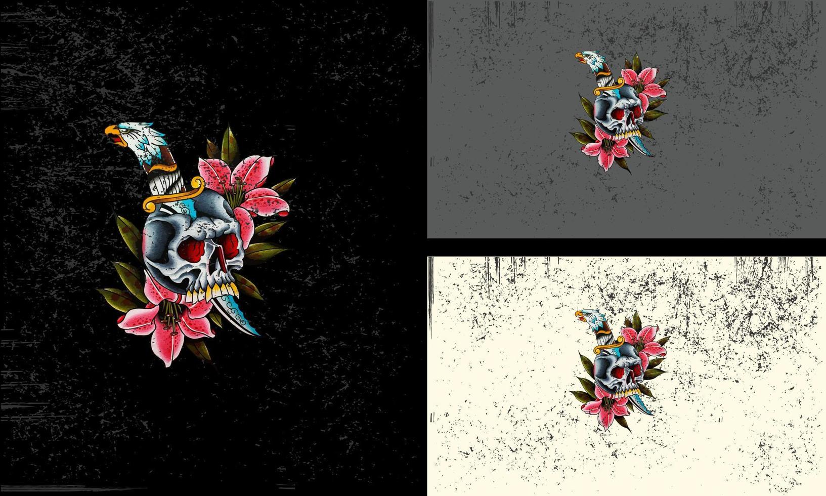 huvud skalle och röd blommor vektor illustration maskot design