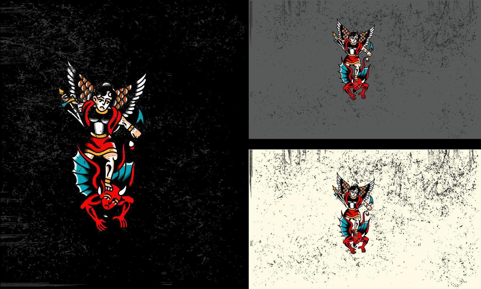 Super Held und rot Teufel Vektor Illustration Maskottchen Design