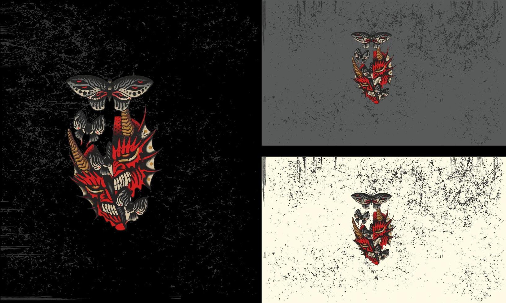 Kopf rot Teufel und Schmetterling Vektor Maskottchen Design