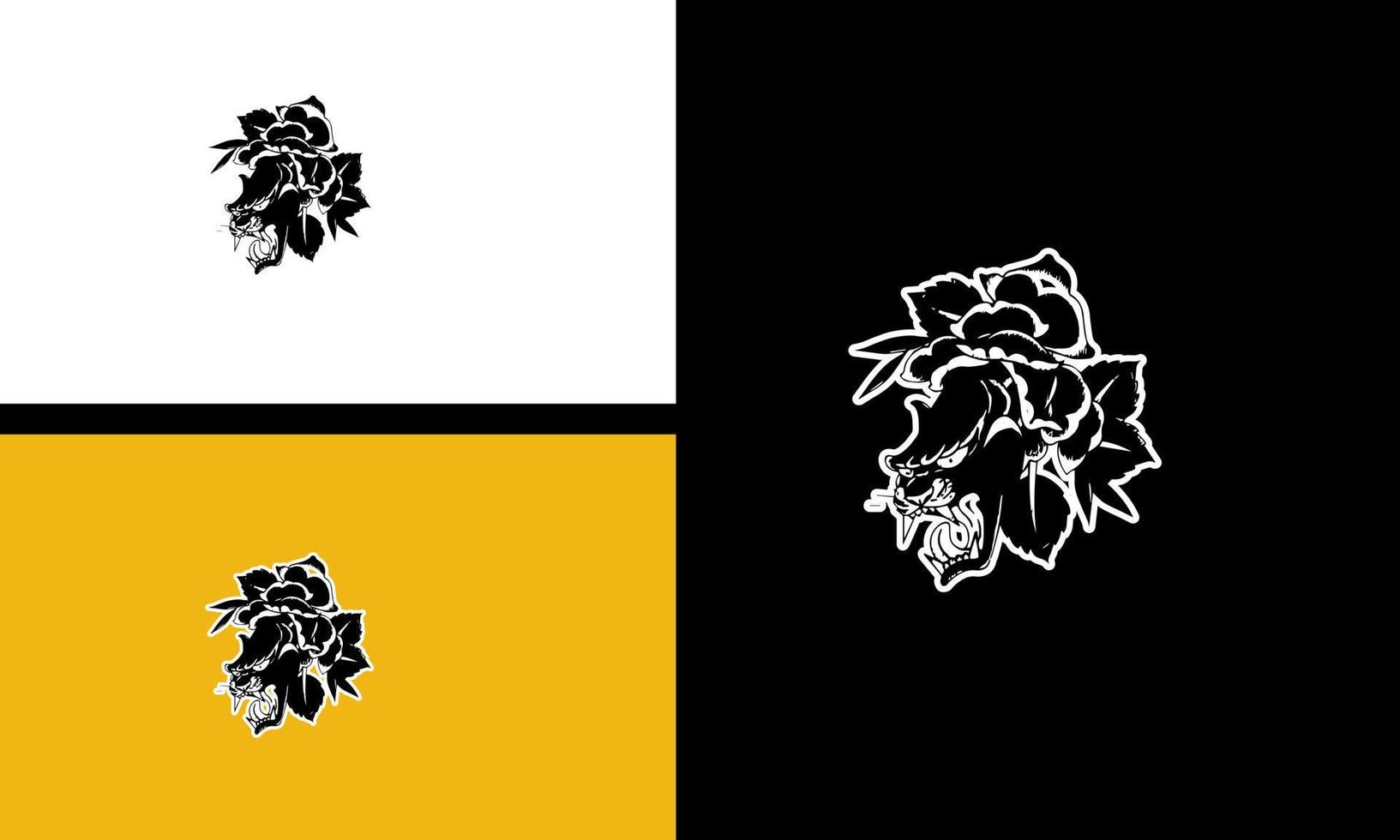 huvud tiger och blommor vektor linje konst platt design