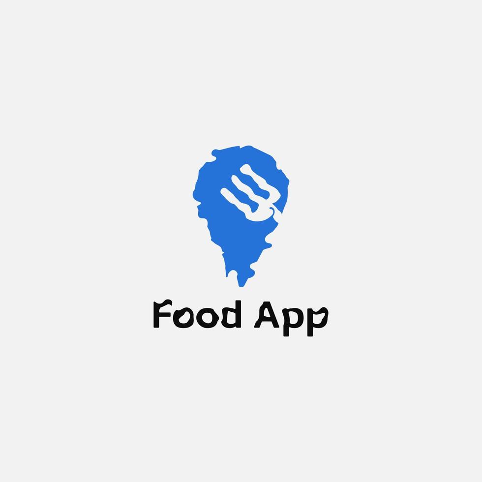 Essen App Logo mit Punkt gestalten und Gabel Negativ Raum. vektor