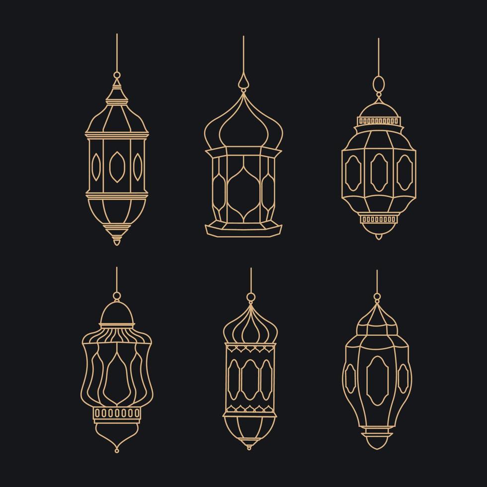 uppsättning hängande lykta ramadan kareem vektor firande av helig månad av ramadan linje konst stil design.