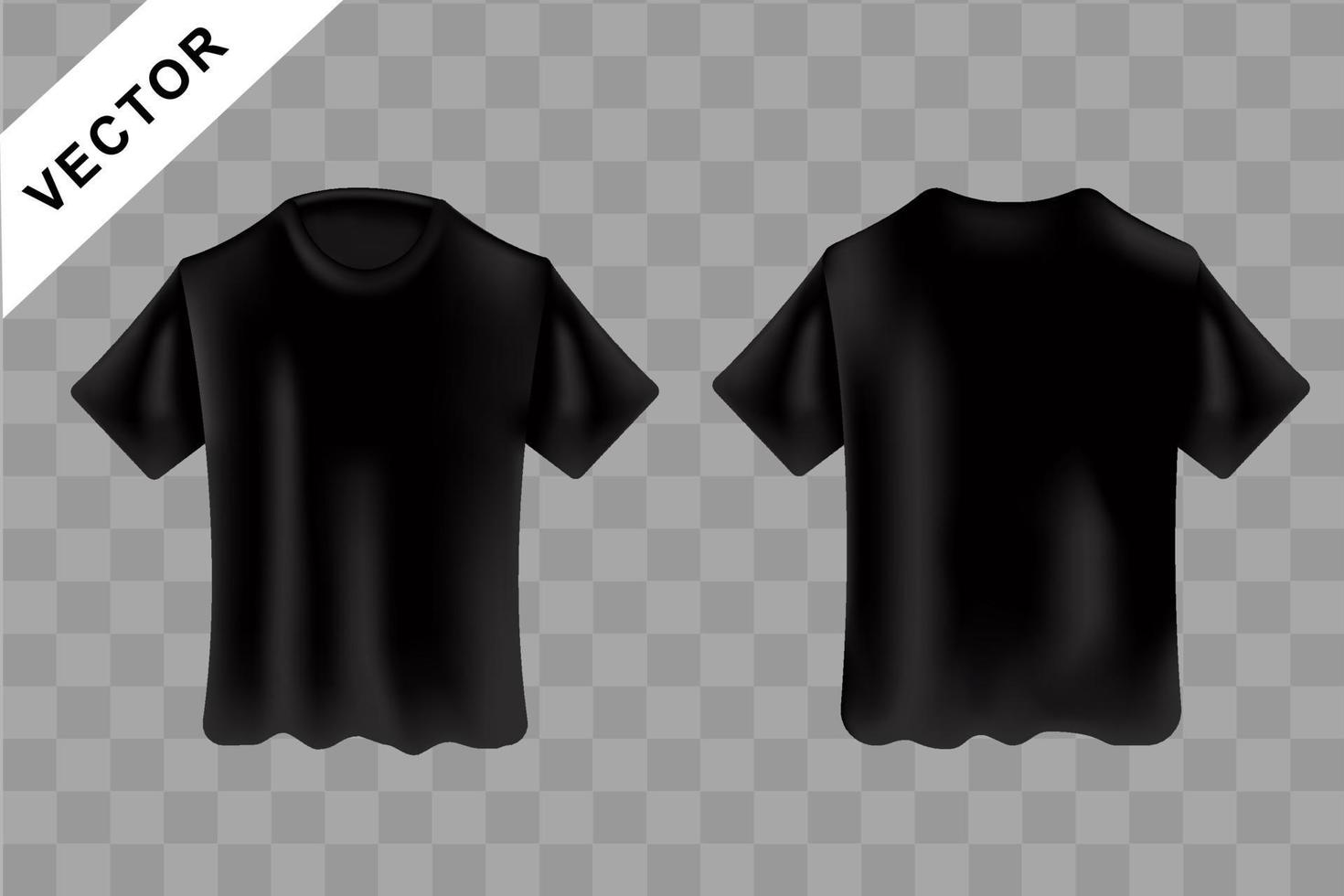 Schwarz, leer T-Shirt realistisch Attrappe, Lehrmodell, Simulation. Vorderseite und zurück Seiten, kurz Ärmel Hemd zum drucken, Vektor Design Vorlage