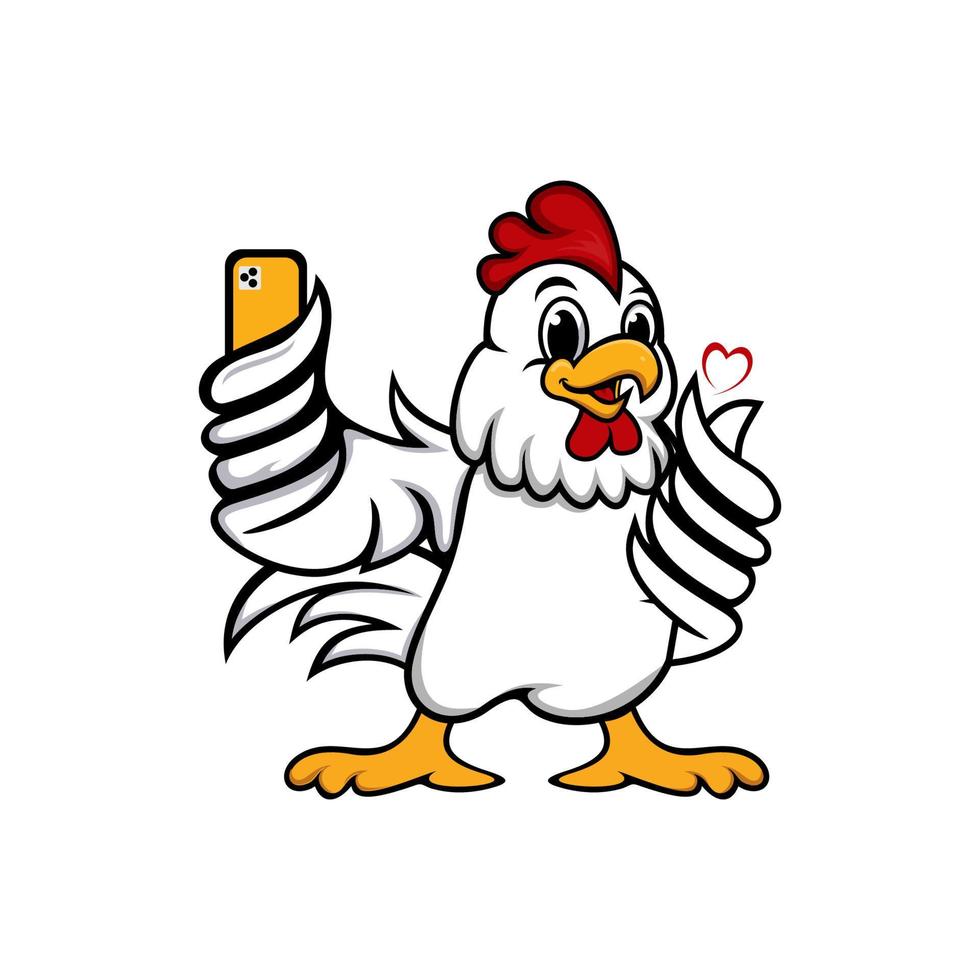 kyckling maskot eller kyckling karaktär tar en Foto eller selfie vektor