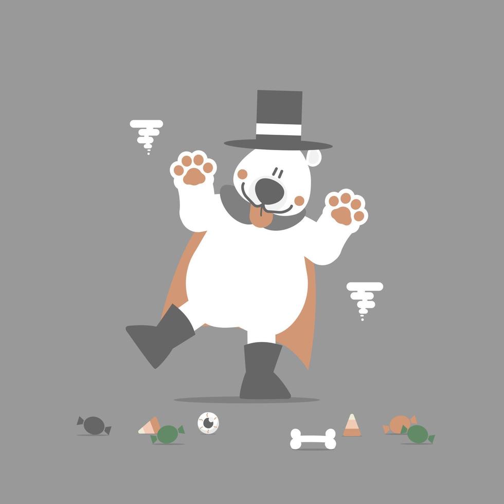 glücklich Halloween Urlaub Festival mit Polar- Bär und Süss Süssigkeit, eben Vektor Illustration Karikatur Charakter Design