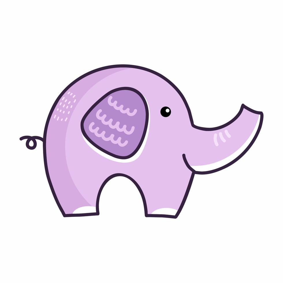 söt lila elefant. vektor klotter illustration för unge.
