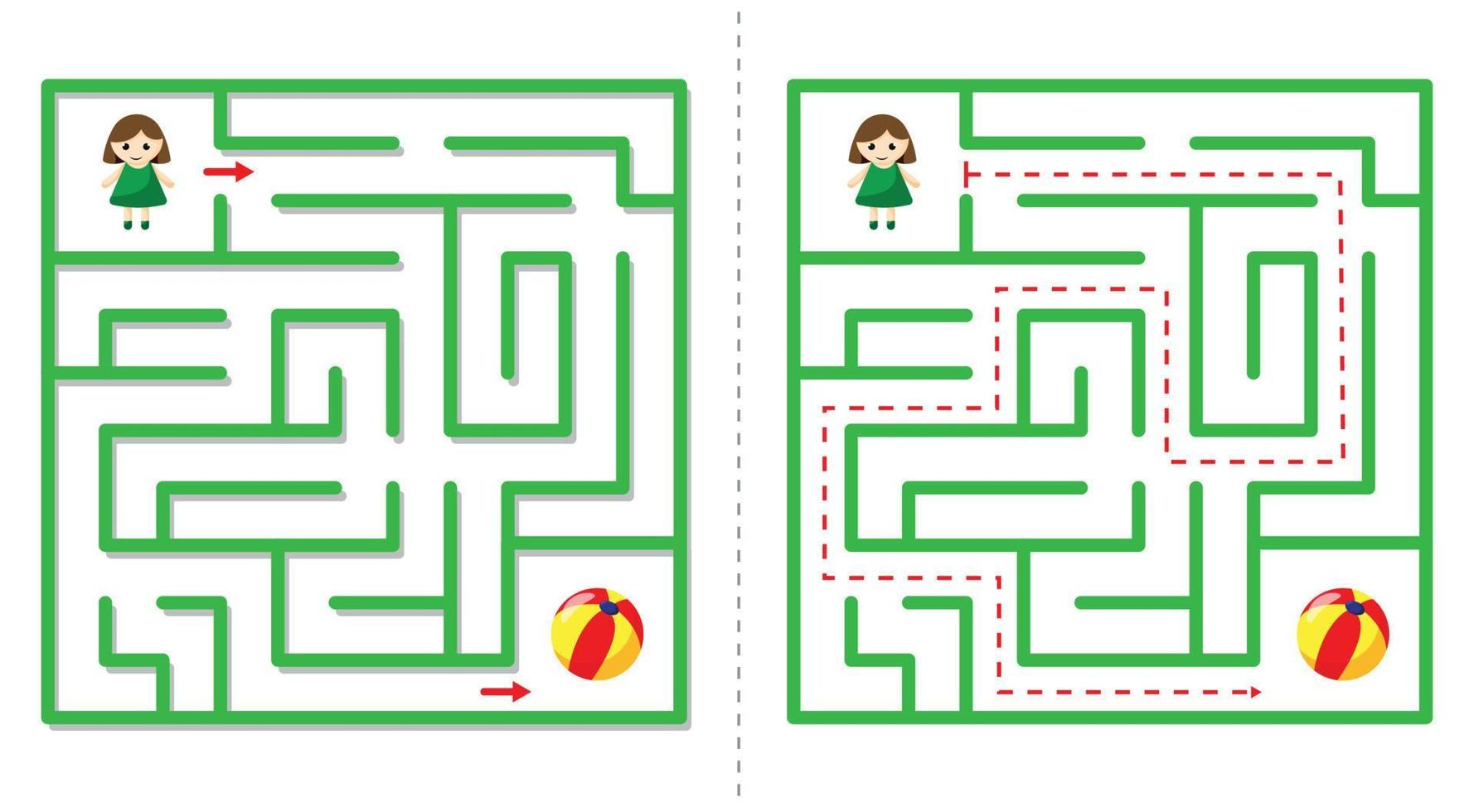 einfach Matze abstrakt Spiel mit antworten. Hilfe Mädchen finden Ball. vektor