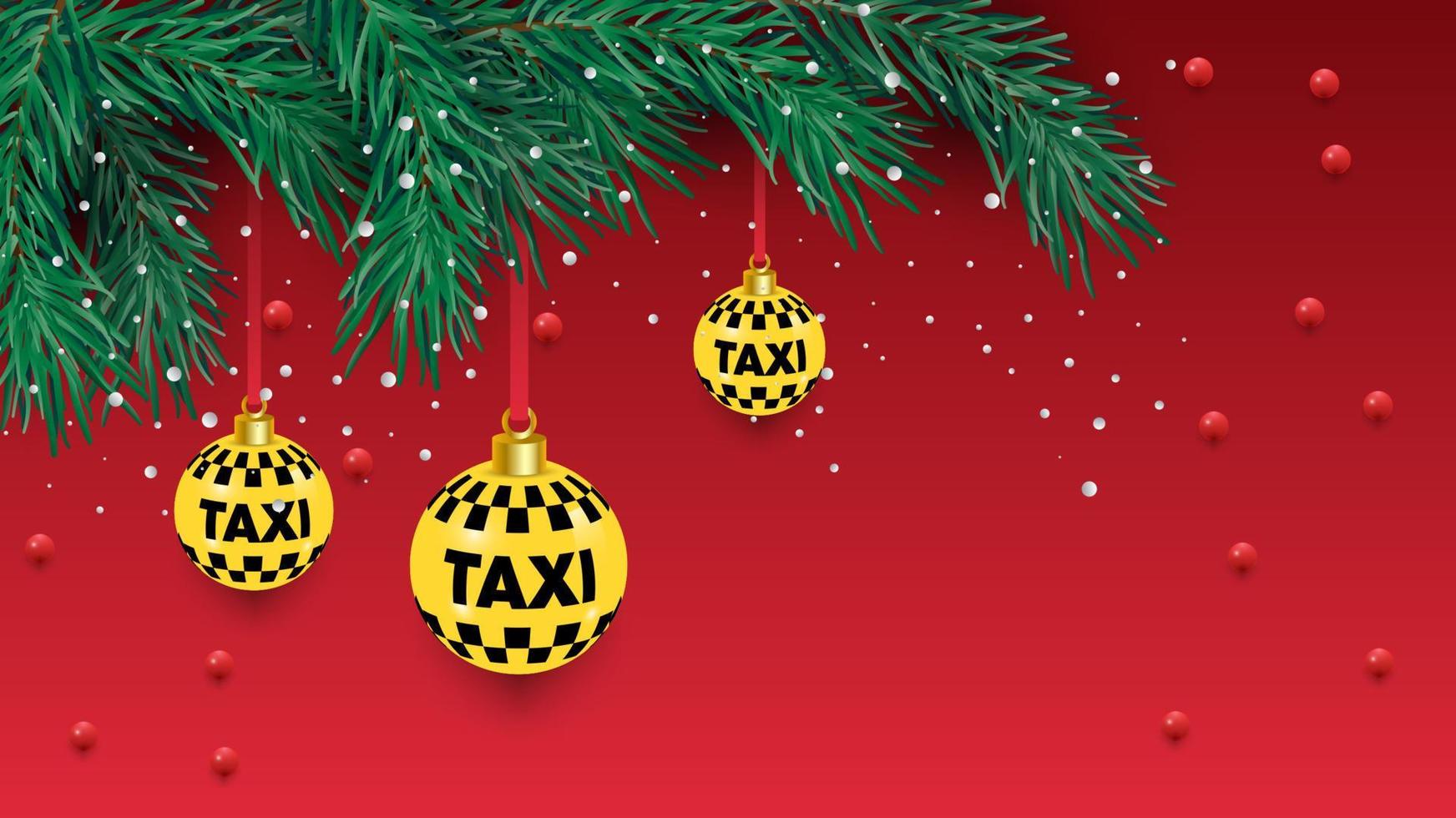 ein schön Weihnachten Baum im das Vektor. Illustration zum ein Taxi Poster. Neu Jahre und Weihnachten. Taxi, Wagen. Vektor Illustration