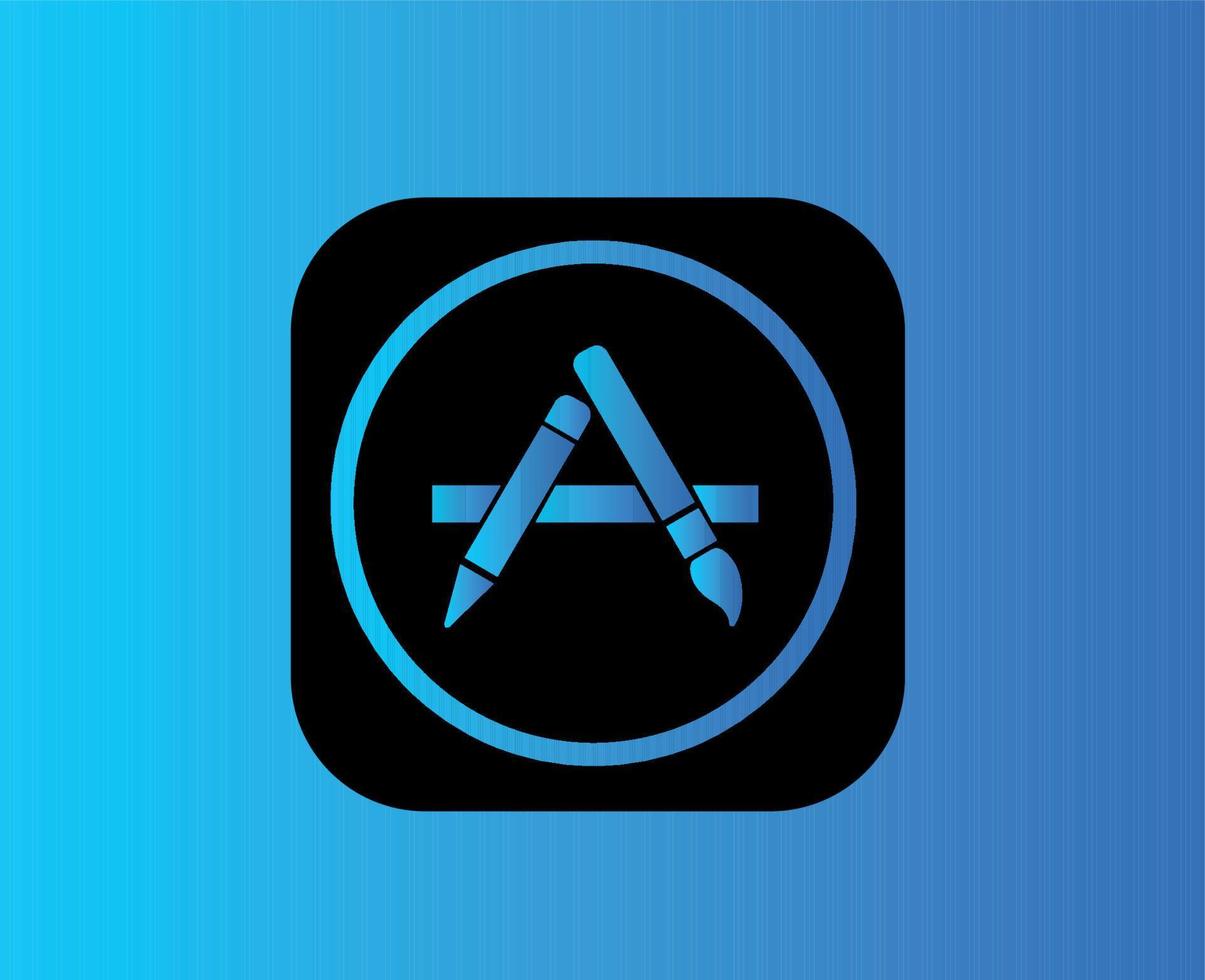 App Geschäft Symbol Logo Telefon Apfel Symbol schwarz Design Handy, Mobiltelefon Vektor Illustration mit Blau Hintergrund