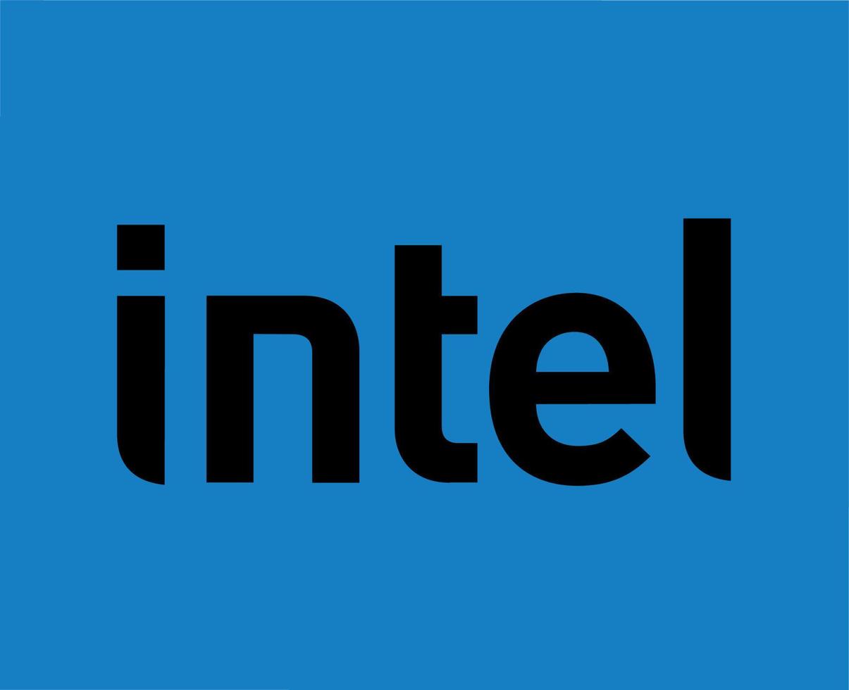 Intel Marke Logo Software Computer Symbol schwarz Design Vektor Illustration mit Blau Hintergrund