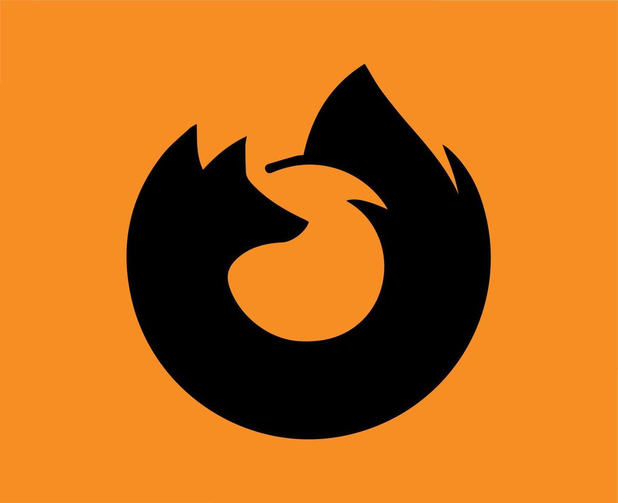 mozilla Feuerfuchs Logo Browser Marke Symbol schwarz Design Software Illustration Vektor mit Orange Hintergrund