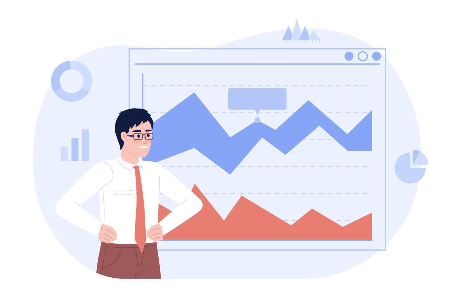 Bereich Graph im Geschäft Analytik eben Konzept Vektor Stelle Illustration. editierbar 2d Karikatur Charakter auf Weiß zum Netz Design. Fachmann Daten Analytiker kreativ Idee zum Webseite, Handy, Mobiltelefon App