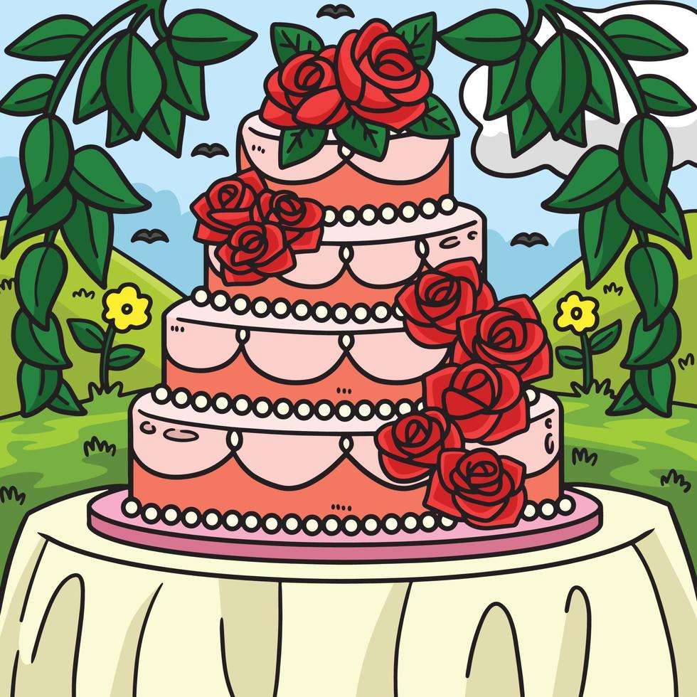 Hochzeit Kuchen farbig Karikatur Illustration vektor