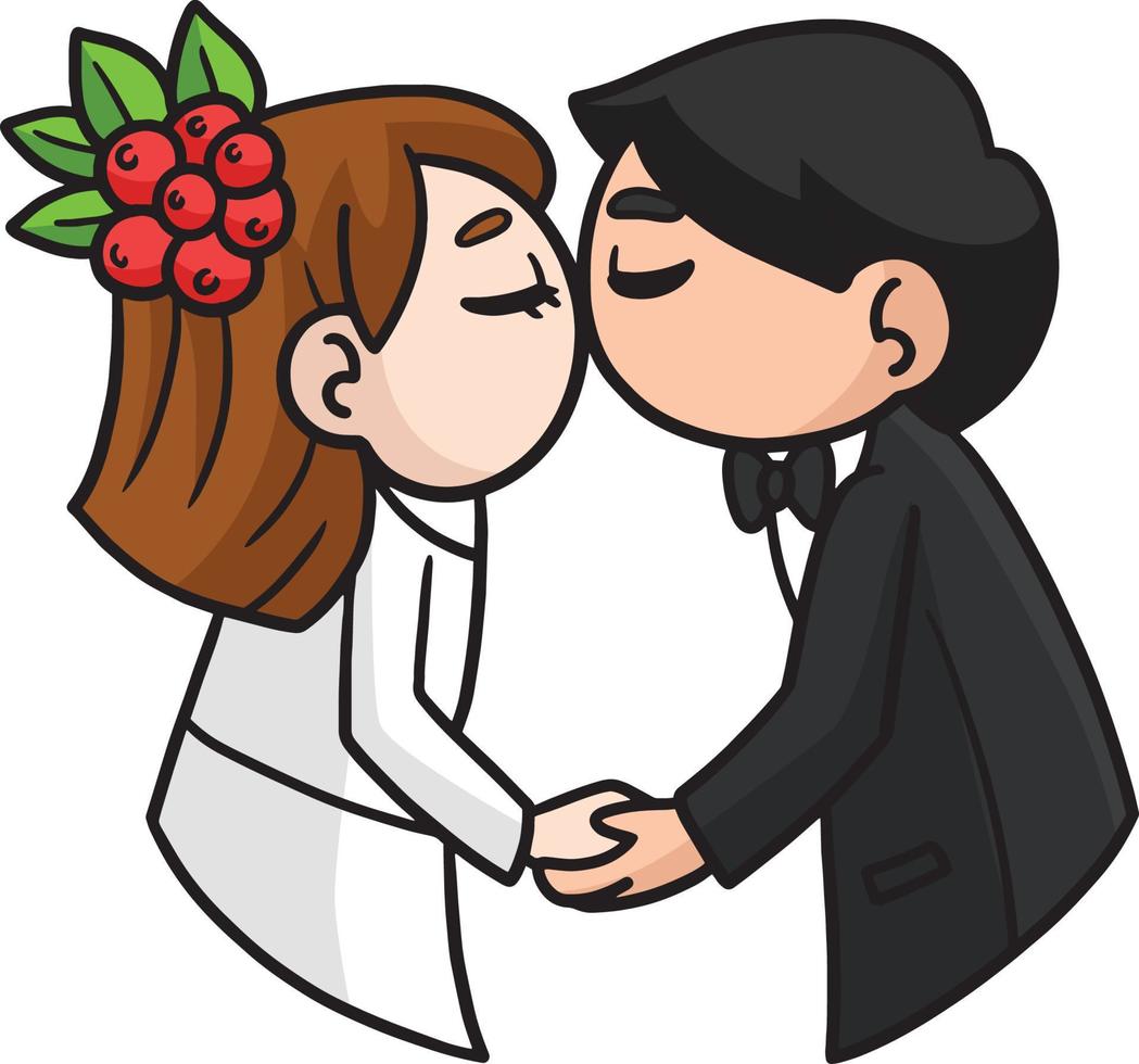 bröllop kissing par tecknad serie färgad ClipArt vektor