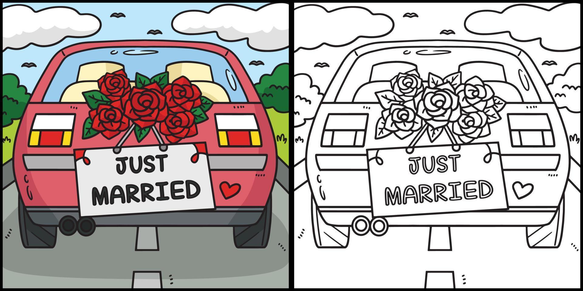 Hochzeit Auto gerade verheiratet Färbung Illustration vektor