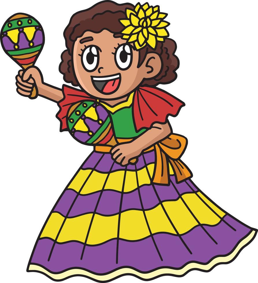 cinco de Mayo Mädchen mit Maracas Karikatur Clip Art vektor