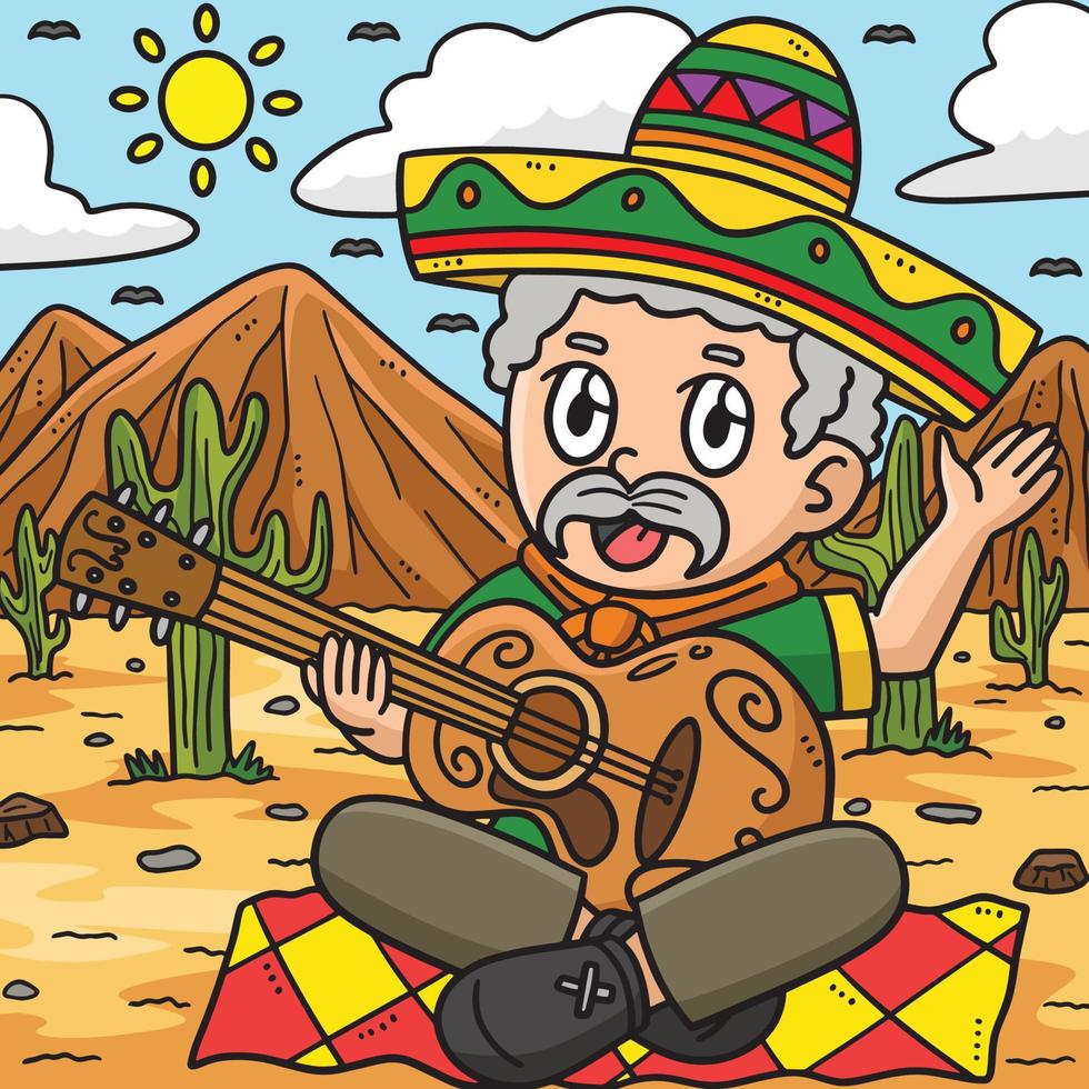 cinco de Mayo Mann spielen Gitarre farbig Karikatur vektor