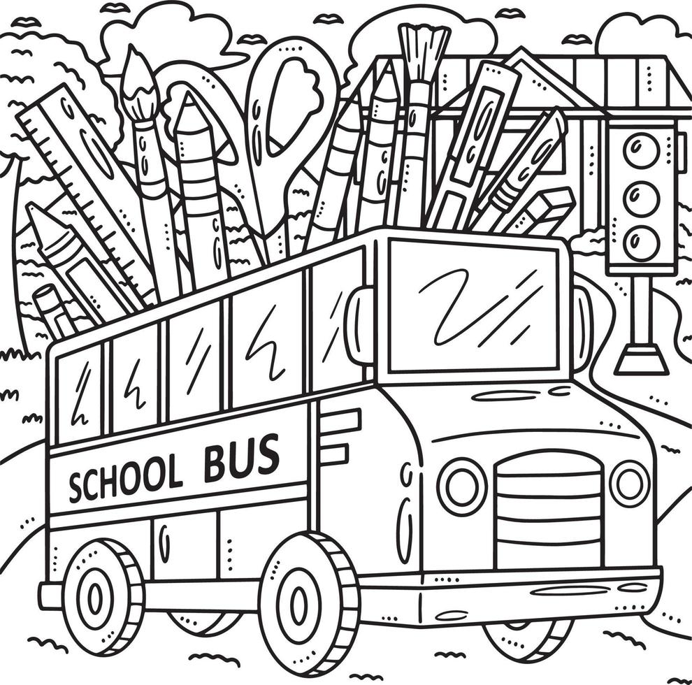 tillbaka till skola buss färg sida för barn vektor