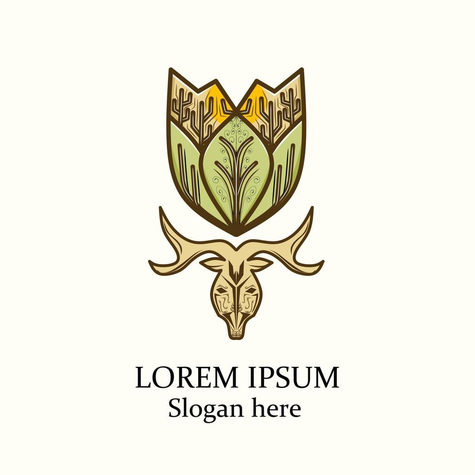 Hirsch Logo Design Illustration mit Leben Kreatur Leben Natur Wald Hintergrund. vektor