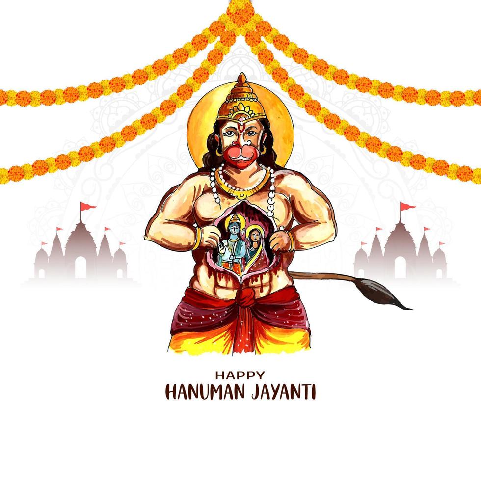 glücklich Hanuman Jayanti traditionell Hindu Festival Karte vektor