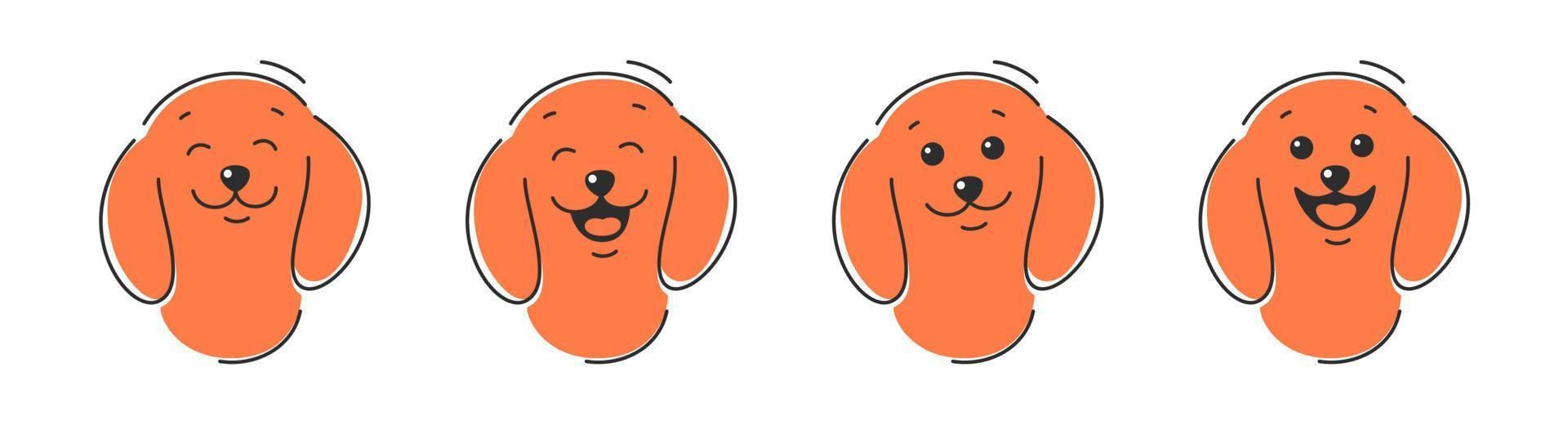 verschiedene Hund Gesicht. glücklich Hund Gesicht mit Zunge hängend aus, mit öffnen und geschlossen Mund. Vektor Illustration isoliert auf Weiß Hintergrund.