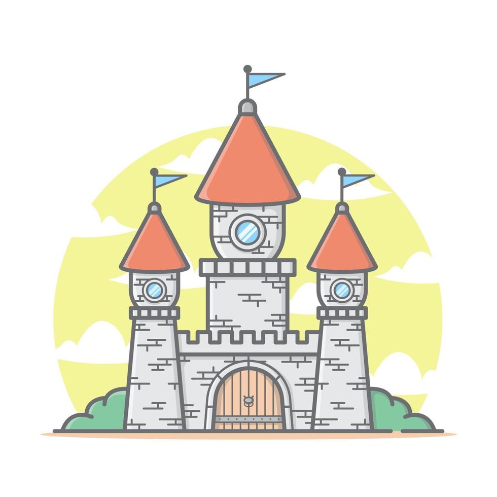 söt röd kungarikets slott tecknad hus med pastellfärg vektorillustration vektor
