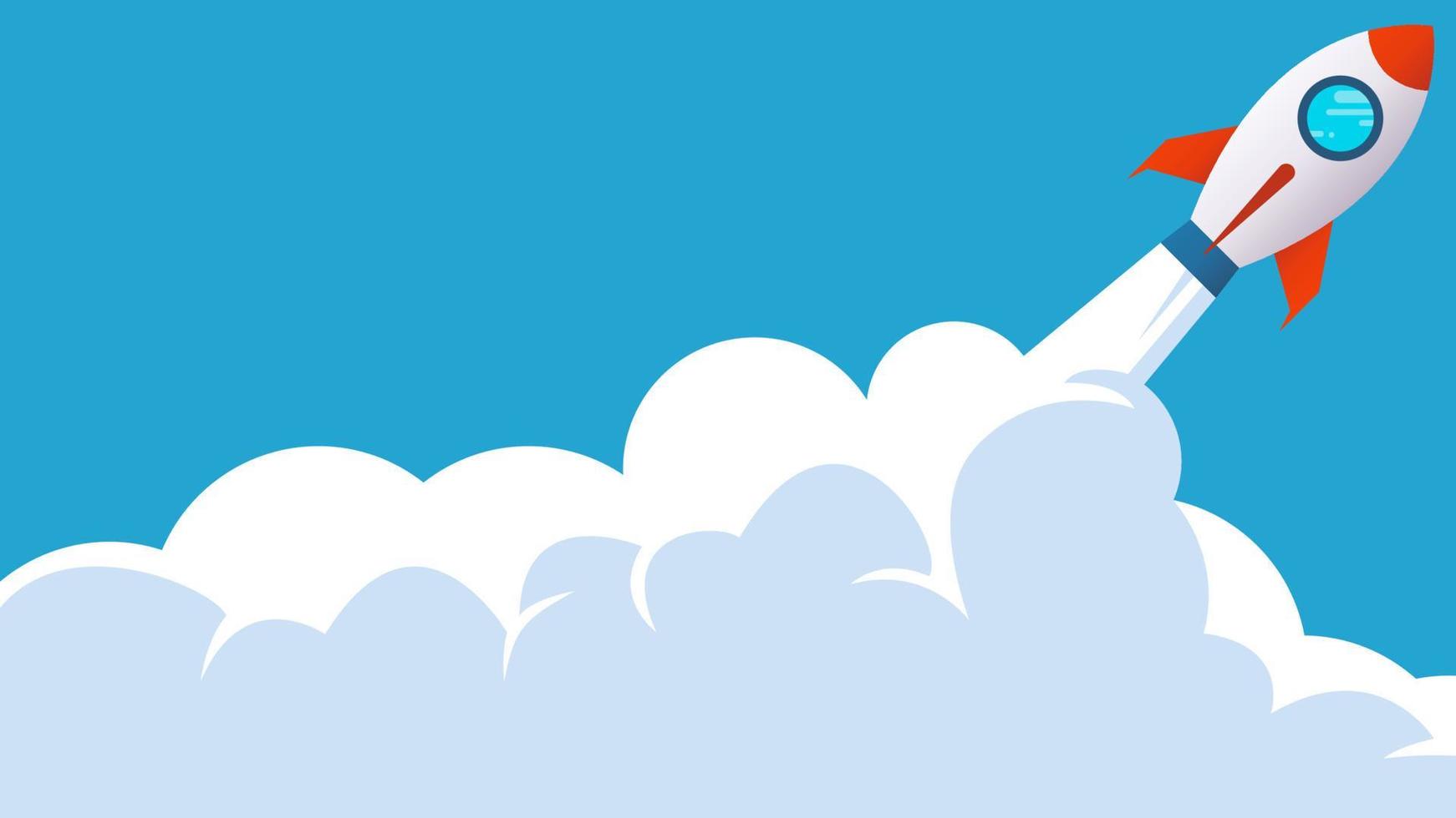 raket fartyg börja lansera till de Plats med blå himmel och moln bakgrund, vektor illustration