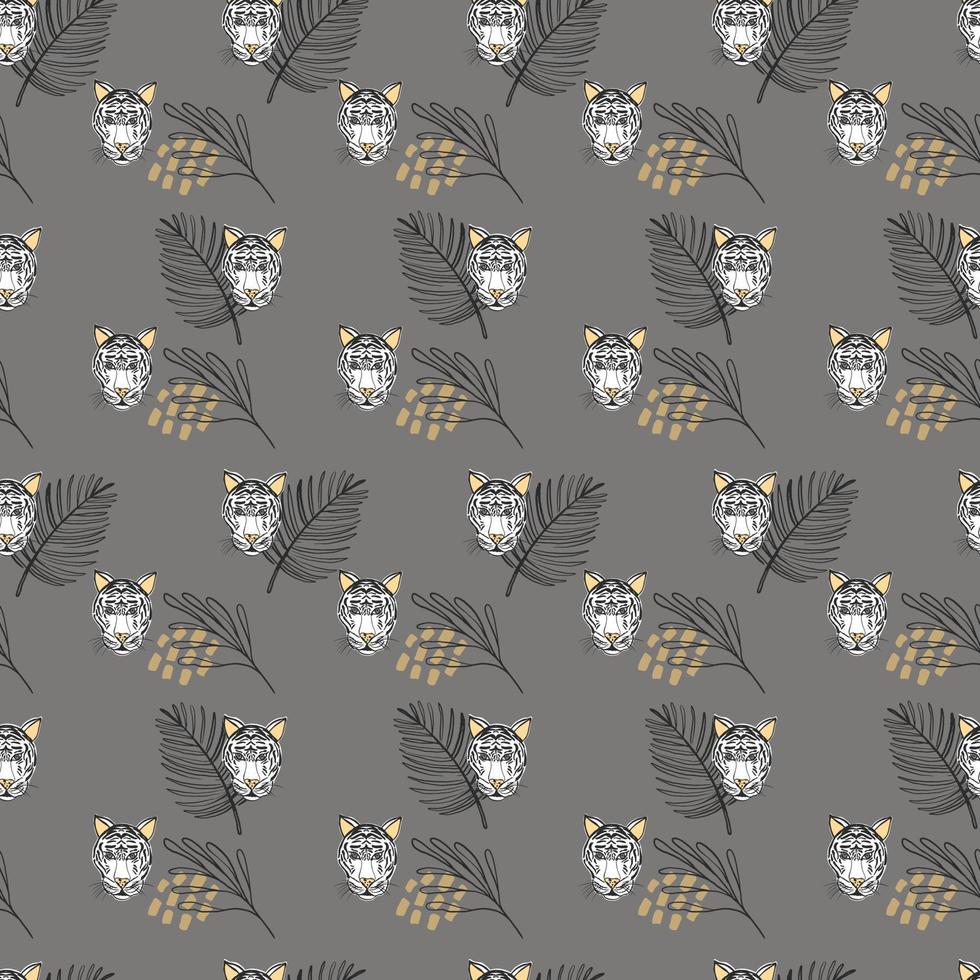 sömlös mönster med tiger munstycken och löv på jordnära färger bakgrund. minimalistisk design. vektor illustration för tyg, papper, textil, scrapbooking.