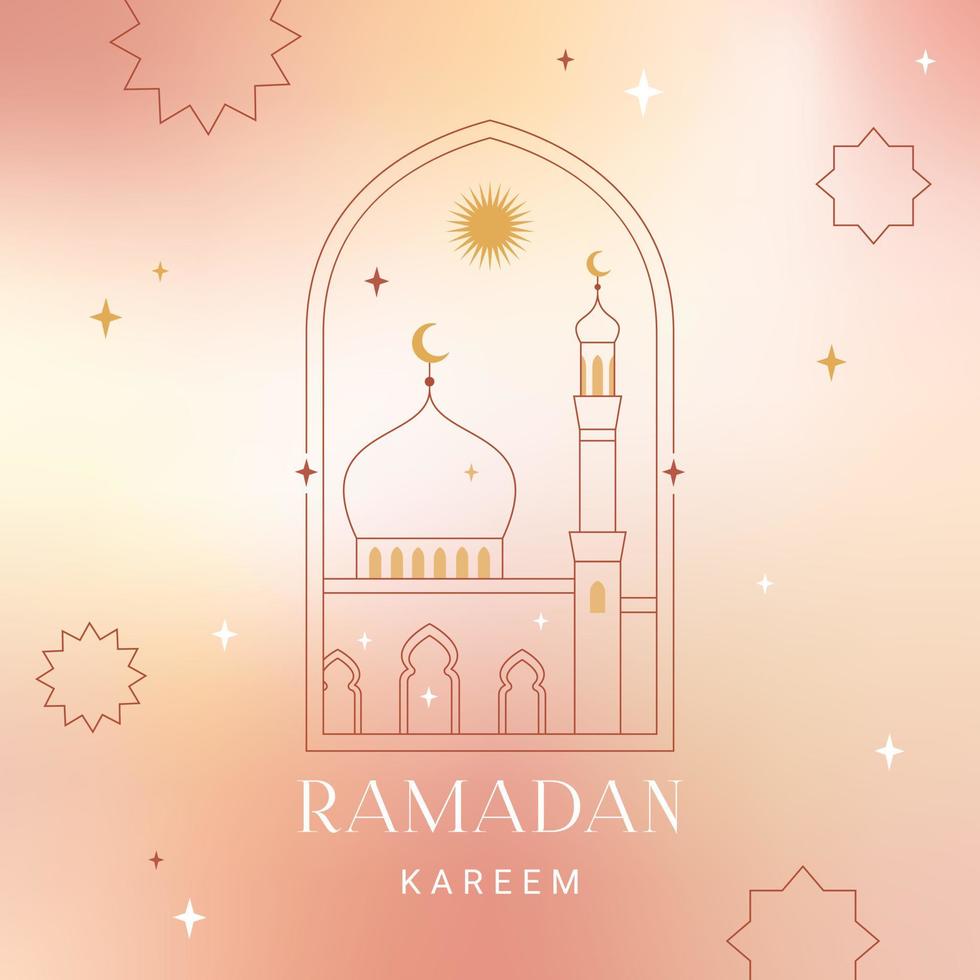 Ramadan kareem Karte, Poster, Urlaub Abdeckung. islamisch Gruß Karte, Banner Vorlage. modern schön Design im geometrisch minimal Stil. modisch Gradient, linear Frames mit Sterne, Bögen. vektor