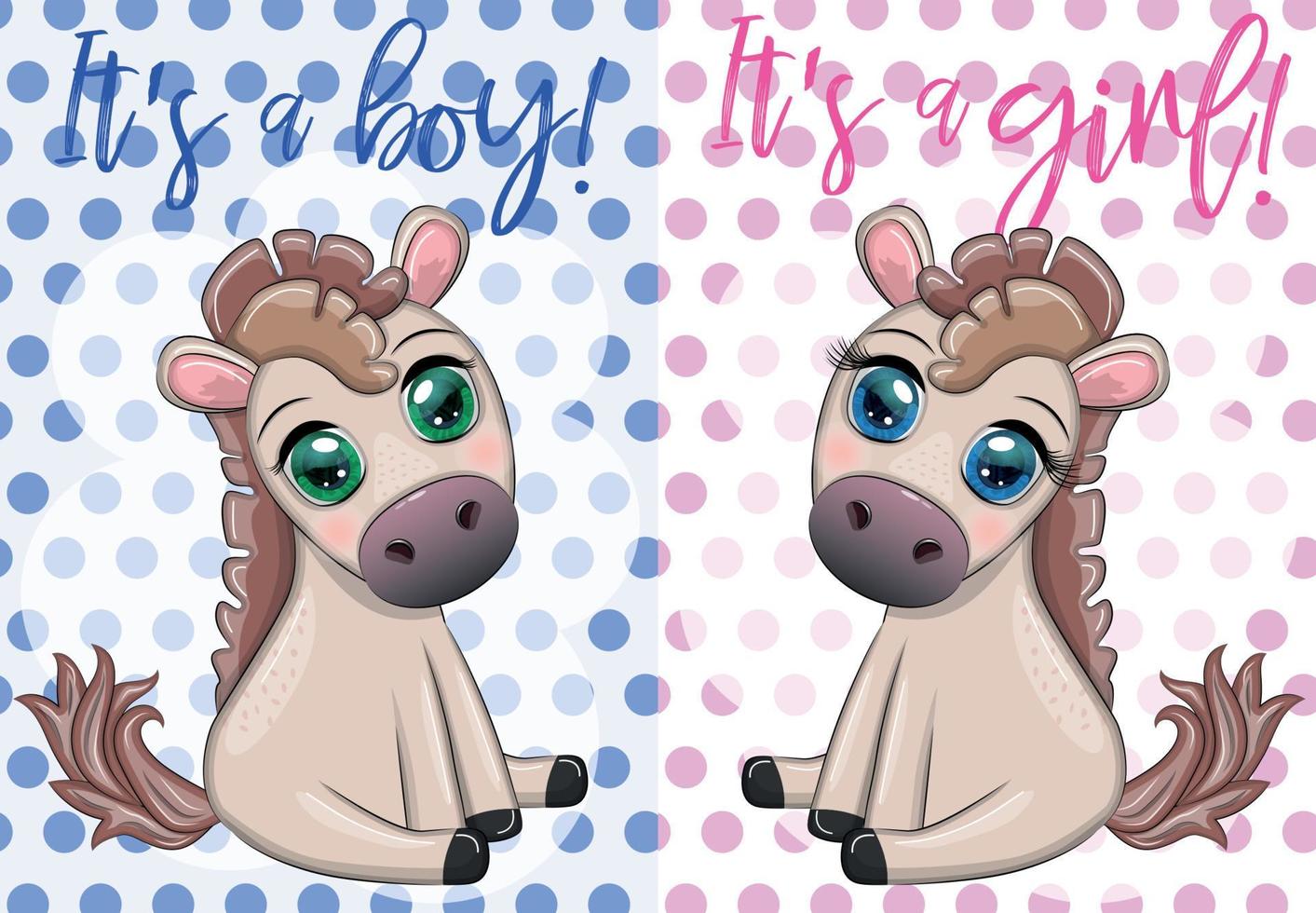 bebis dusch fest med söt tecknad serie häst, ponny pojke och flicka vektor