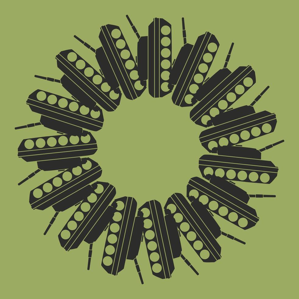 Panzer Abzeichen. abstrakt Emblem. Grün Insignien. Vektor Illustration isoliert auf Grün Hintergrund.