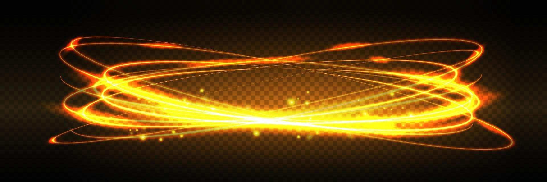 golden glühend glänzend Spiral- Linien bewirken Vektor Hintergrund. Folge10. abstrakt Licht Geschwindigkeit Bewegung Wirkung. glänzend wellig Pfad. Licht malen. Licht Weg