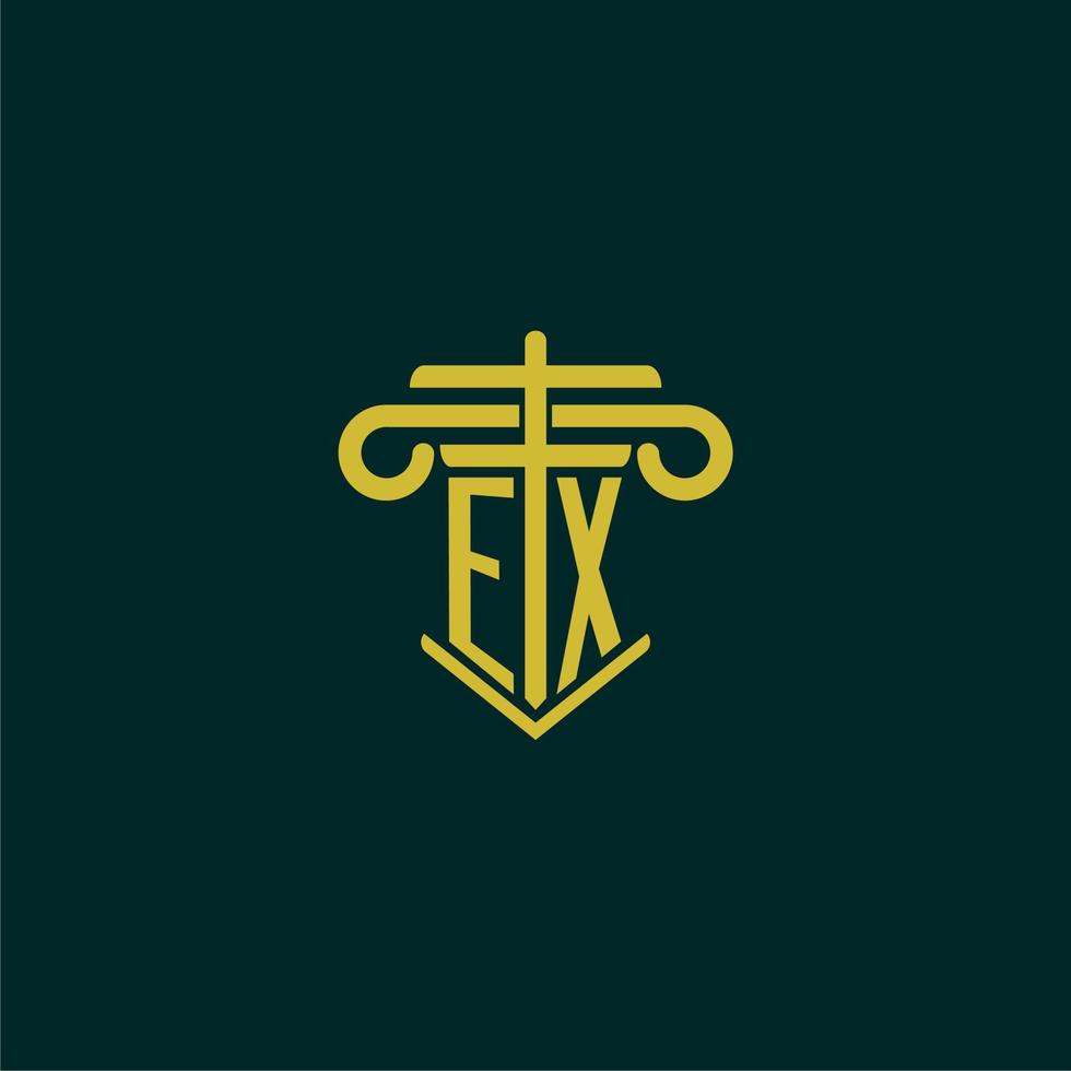 Ex Initiale Monogramm Logo Design zum Gesetz Feste mit Säule Vektor Bild